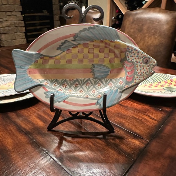 Mackenzie-Childs Hand Painted Colorful Fish-Shaped Ceramic Plate Circa 1983